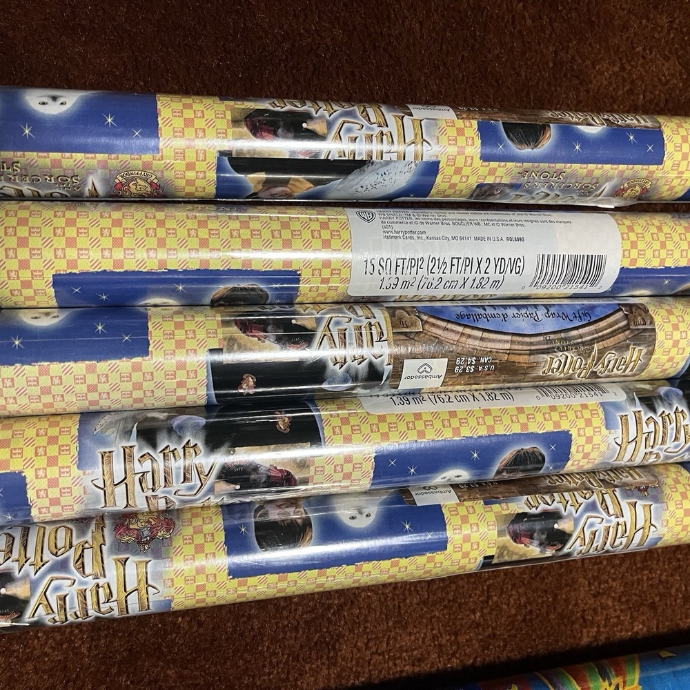 Vintage 2001 Harry Potter & Sorcerer's Stone Wrapping Paper NOS Sealed 15 Sq Ft